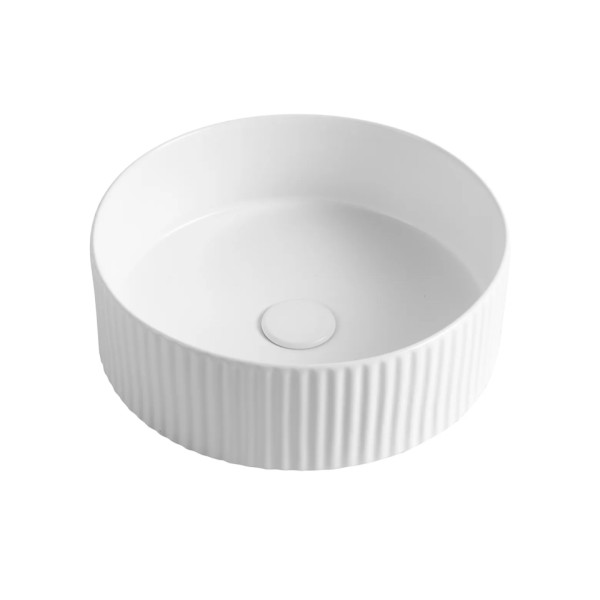 Fluted Round Gloss White Basin 395mm - OT3950